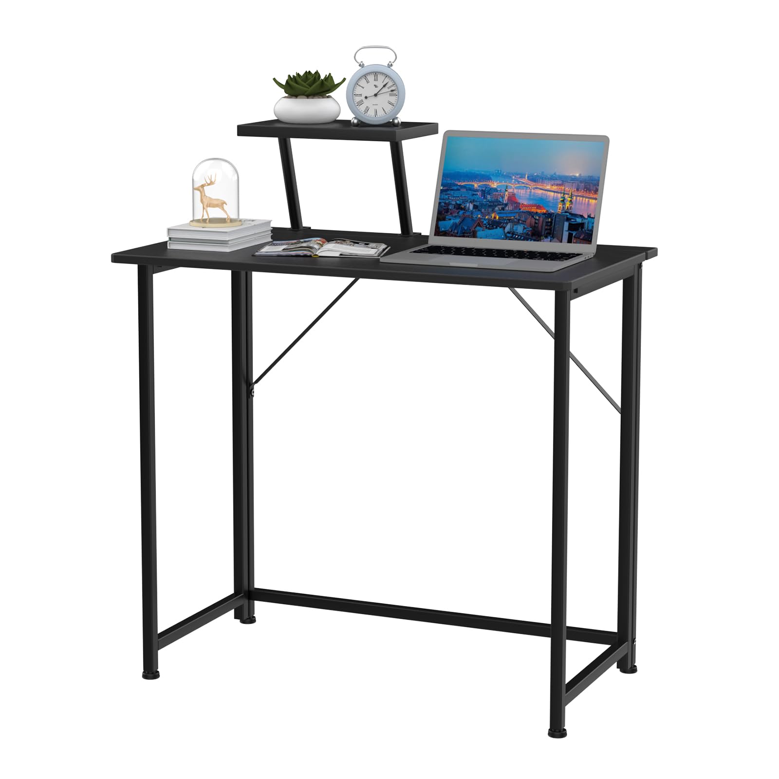Scrivania Pieghevole per Computer Tavolo Pieghevole Salvaspazio con Supporto per Schermo Tavolino Pieghevole da Esterno Interni 80x45x75cm Postazione di Lavoro Nero per Ufficio Casa