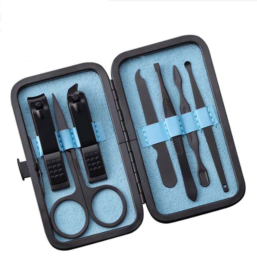 Manicure Set, Amatt 7-in-1 Stainless Steel Professional Manicure Pedicure Set for Man and Woman, Travel & Grooming Tool Kit Set (Blue)
