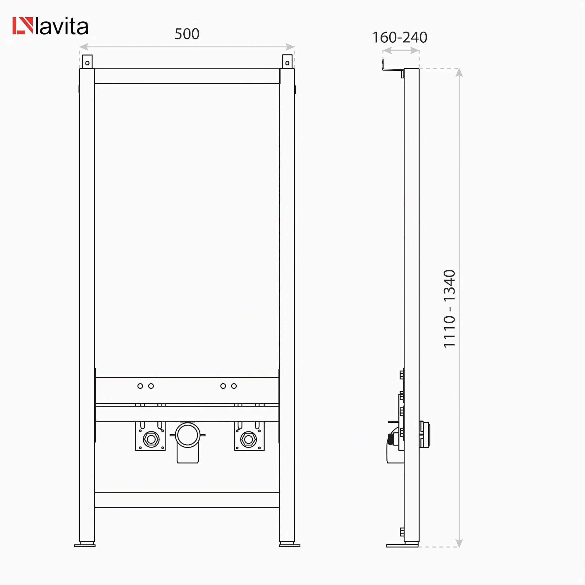 lavita LAV 500 - Elemento di montaggio per bidet autoportante, telaio verniciato a polvere, supporto per bidet da incasso, altezza 111-134 cm, regolabile