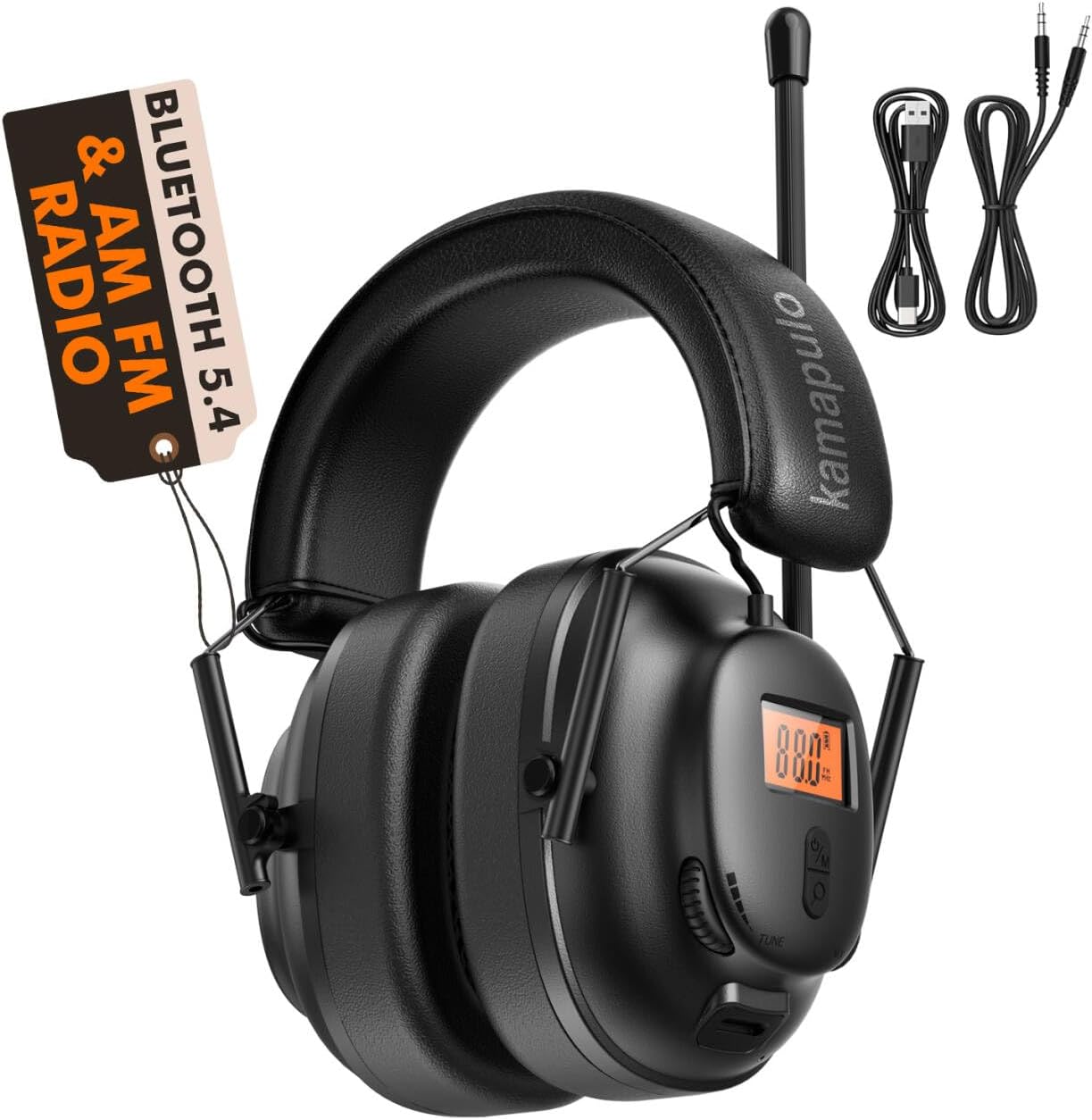 AM FM Bluetooth Radio Headphones Safety Earmuff Hearing Protection Headset | Bluetooth 5.4 SNR 30dB, USB C Rechargeable 1500mAh Battery 50H+ Playtime, Headset Ear Protector for Mowing, Construction