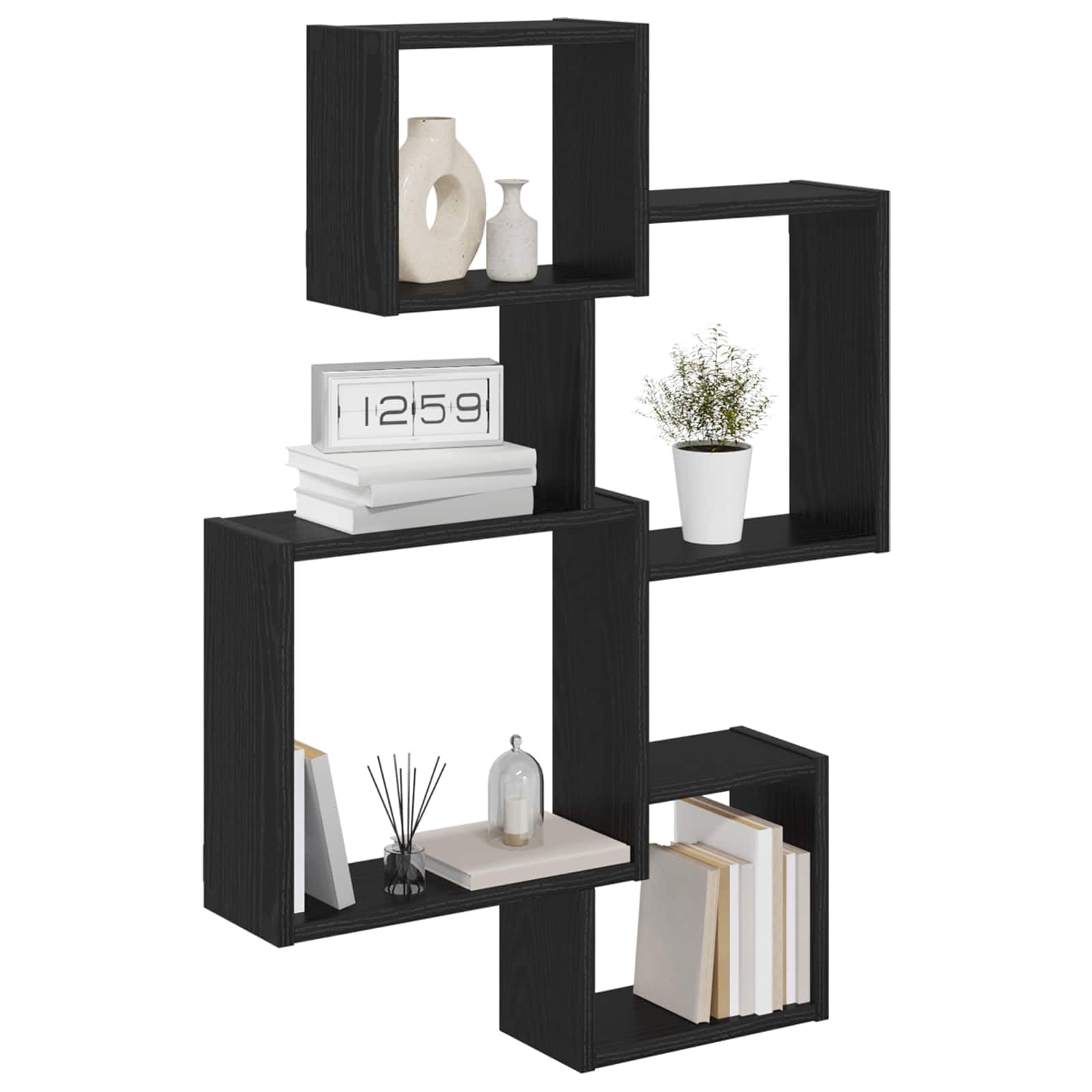 Wandwürfelregal Wandhalterung Schwarze Eiche Holzwerkstoff 64 x 13,5 x 91,5 cm für Bücher Deko platzsparende Wandaufbewahrung für Wohnbereich und Büro
