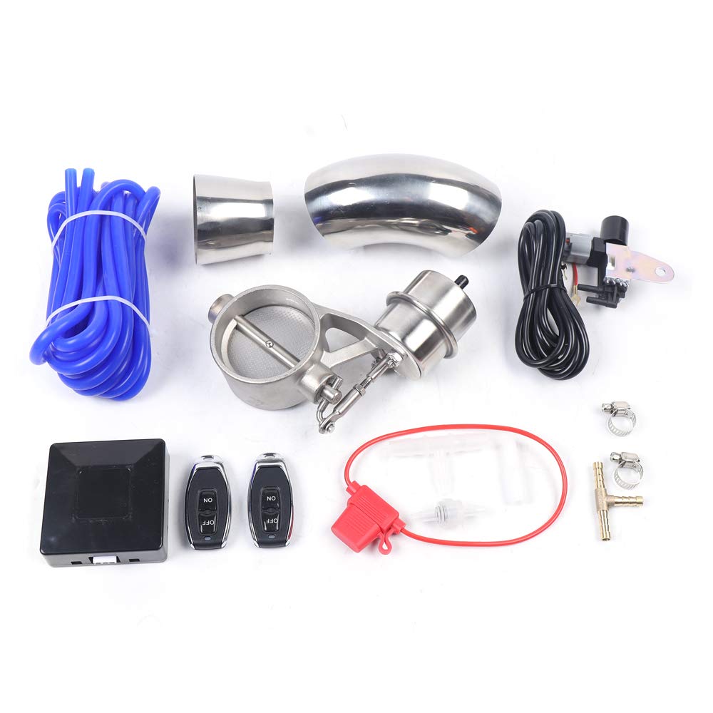 Valvola di scarico 63 mm, valvola di scarico elettrica in acciaio inox, chiusa, set di telecomando da 12 V, per veicoli con tubo di scarico da 2,5 pollici