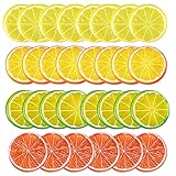 Yssreey 48 Pieces Fake Lemon Slices Simulation Grapefruits Decor Artificial Lemon Fruit Model Lifelike Plastic Fruit Decorative for Themed Party Wedding Crafts, Photography Props, DIY