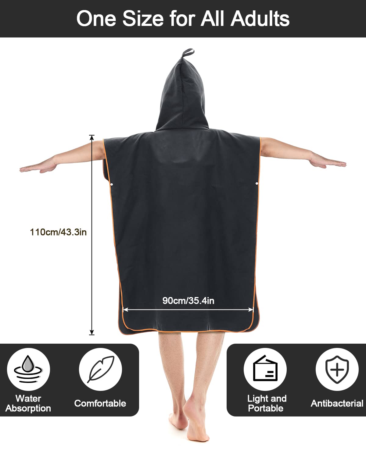 JORAKI Poncho De Bain Adulte Surf - Serviette à Capuche Séchage Rapide Pour Hommes Et Femmes