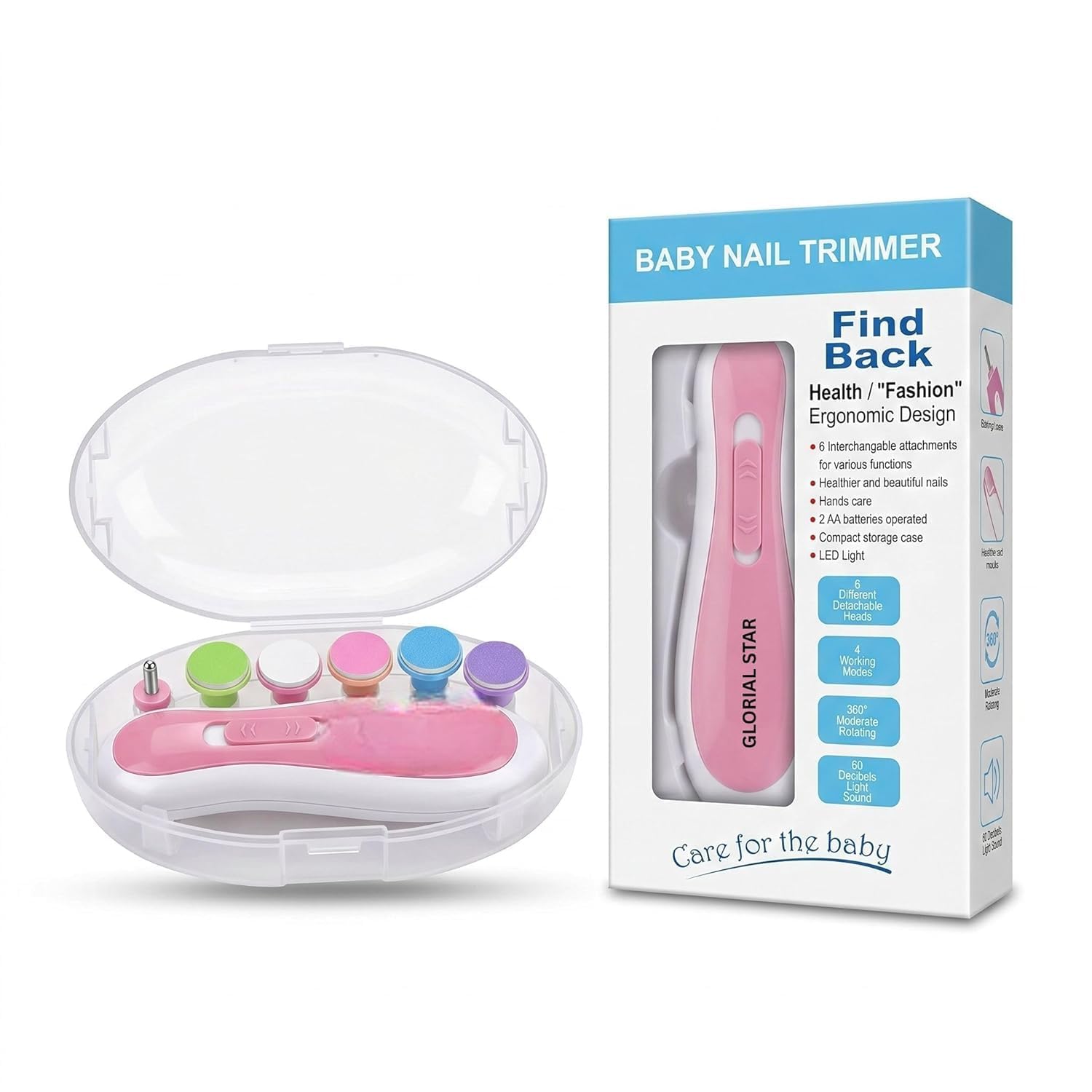 Electric Baby Nail Trimmer with LED Light | Safe & Quiet Nail File for Newborns, Infants & Adults | 6 Grinding Heads | 2 Speed & Rotation Modes | Portable Baby Nail Care Kit (pink)-image-44