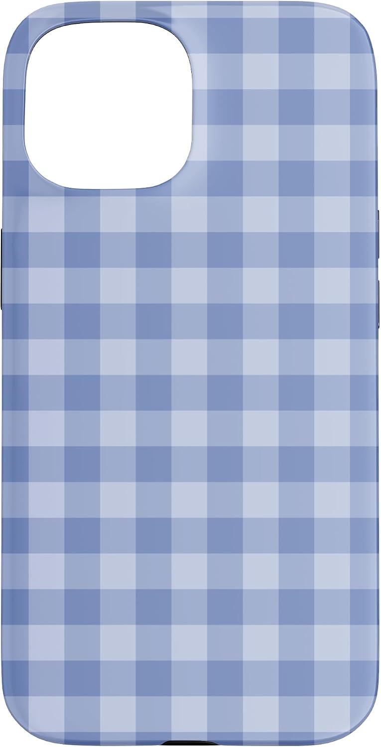 Blueberry Blue Gingham Preppy Aesthetic Girly Trendy Fashion Case for iPhone 15