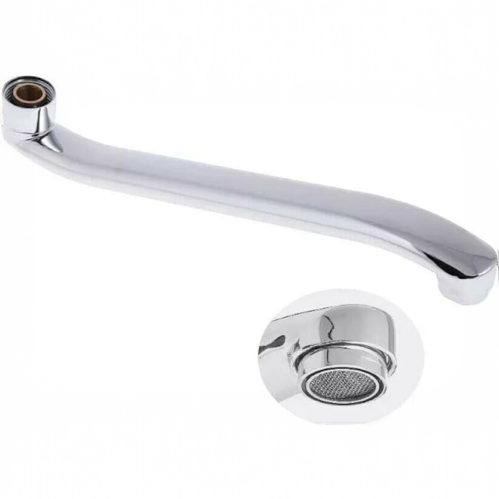 Topolenashop Canna di Ricambio Cromata 30CM per Rubinetto a Muro Becco Girevole Universale per Miscelatore Cucina o Vasca Attacco Standard, Curva Orientabile, Finitura Lucida Anti-​Corrosione 69673