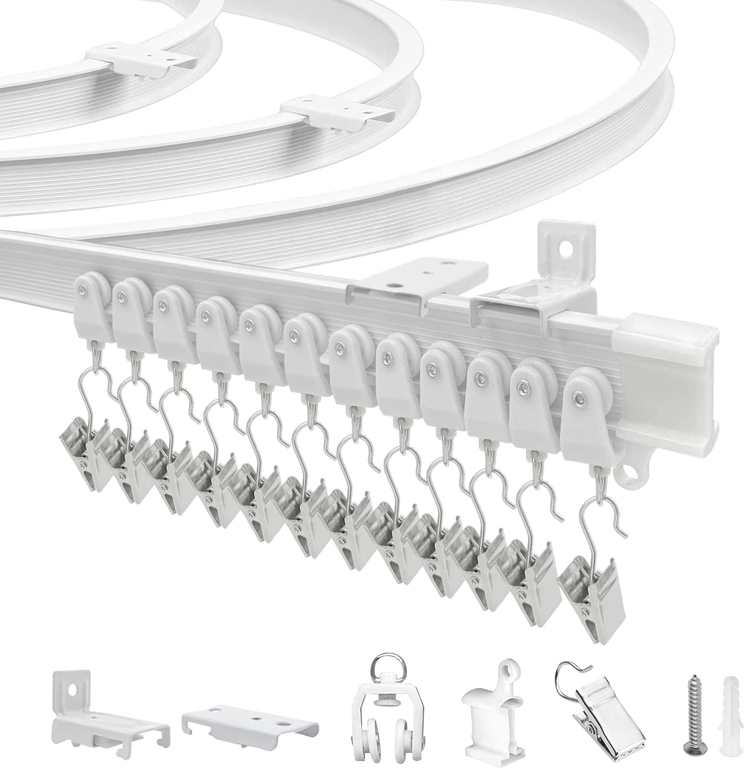 Suimlmta Ceiling Curtain Track, Flexible Bendable Curtain Track Wall Mount Curtain Rail Track System 16Ft Ceiling Track for Curtains Curved Curtain Track for Bay Window, Room Divider