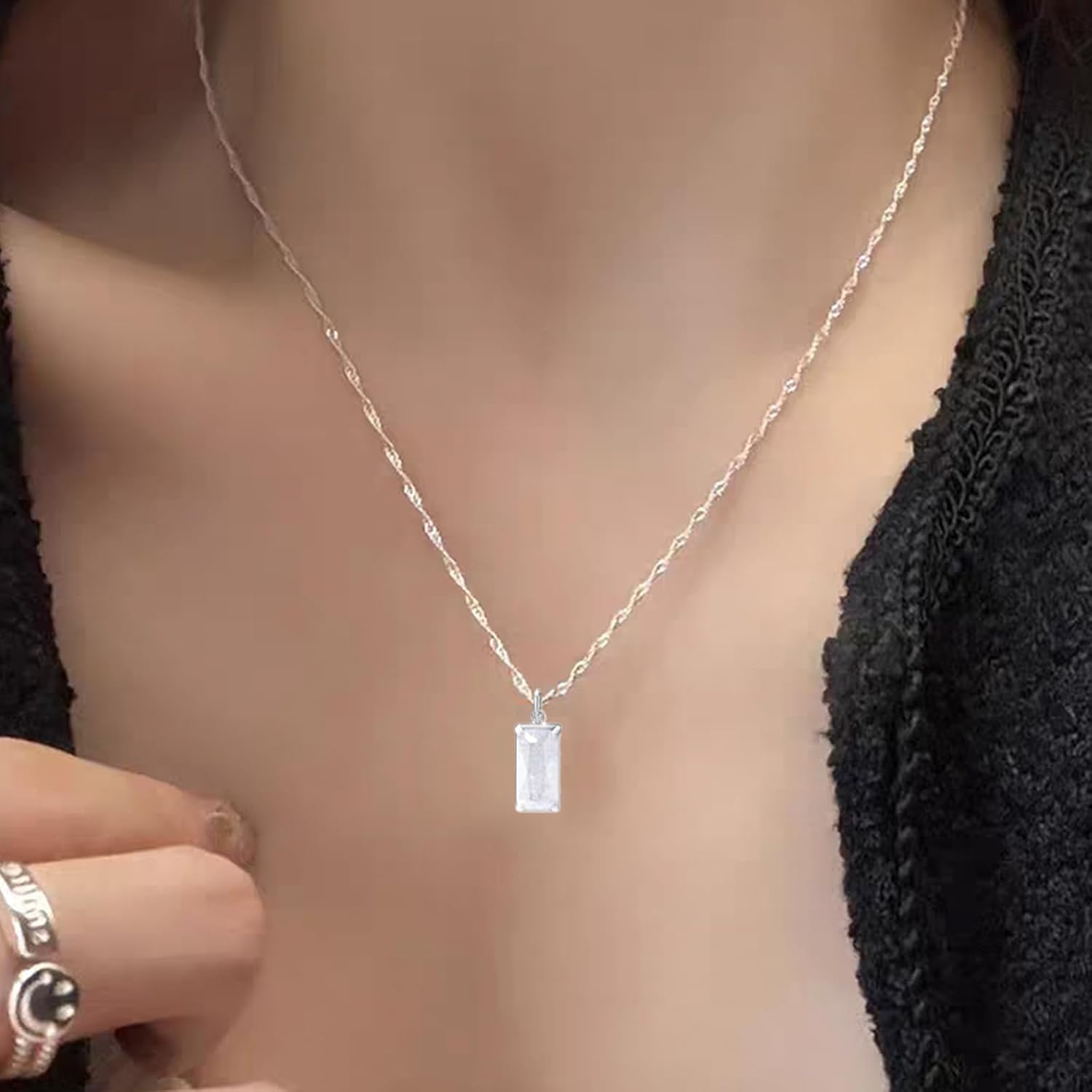 Rainbow Moonstone 18K Gold Solid 925 Sterling Silver Chain Necklace for Women Simple Dainty Necklaces Minimalist Link Silver Necklace 16-18 Inches With 2-Inch Extension Chain No Tarnish,Send Gift Box Valentine's Day