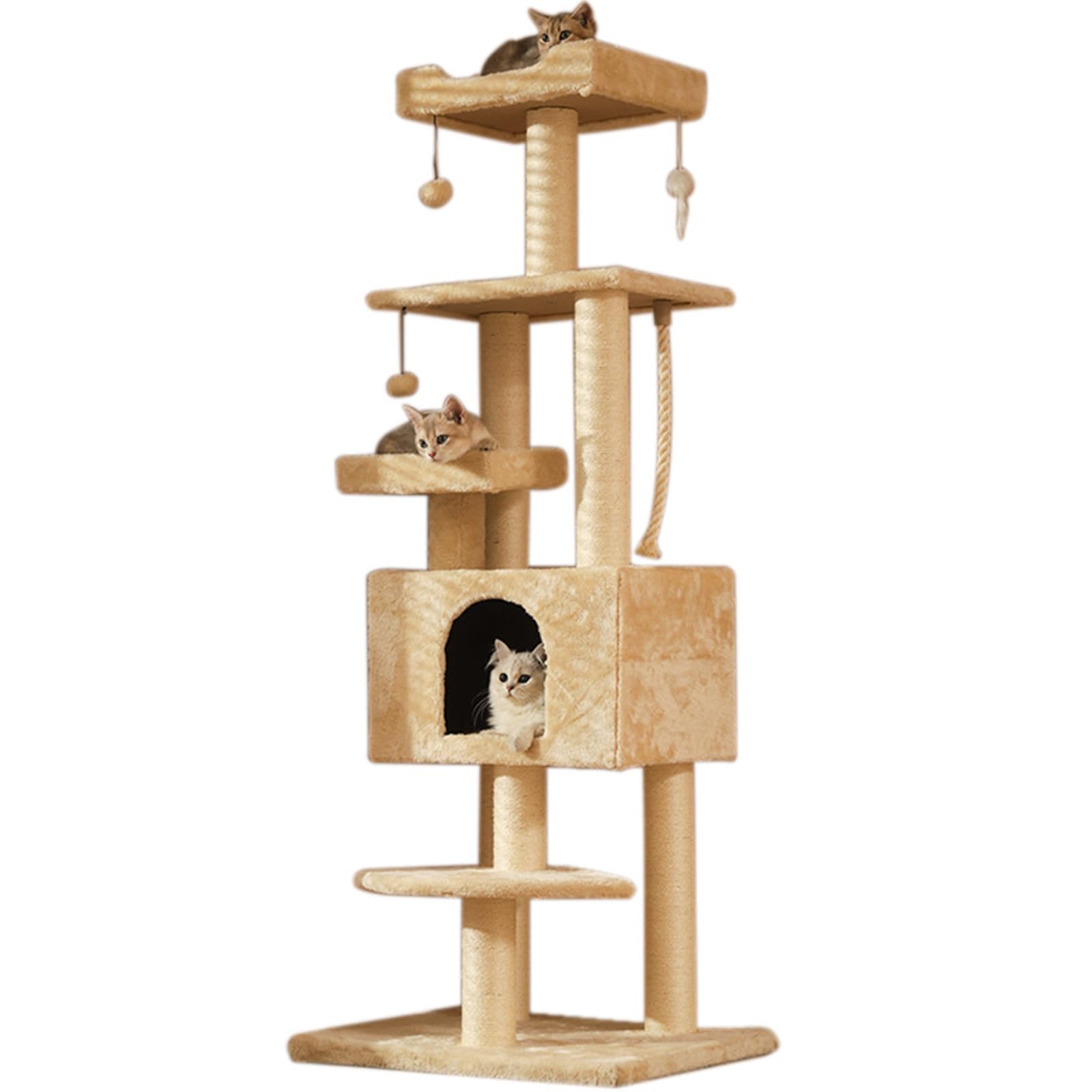Tiragraffi per Gatti Adulti, Albero per Gatti Alto 160Cm, Tiragraffi Gatto Stabile Multilivello, Alberi per attività per Gatti con Pali in Sisal Casetta per Gatti Pompon in Peluche