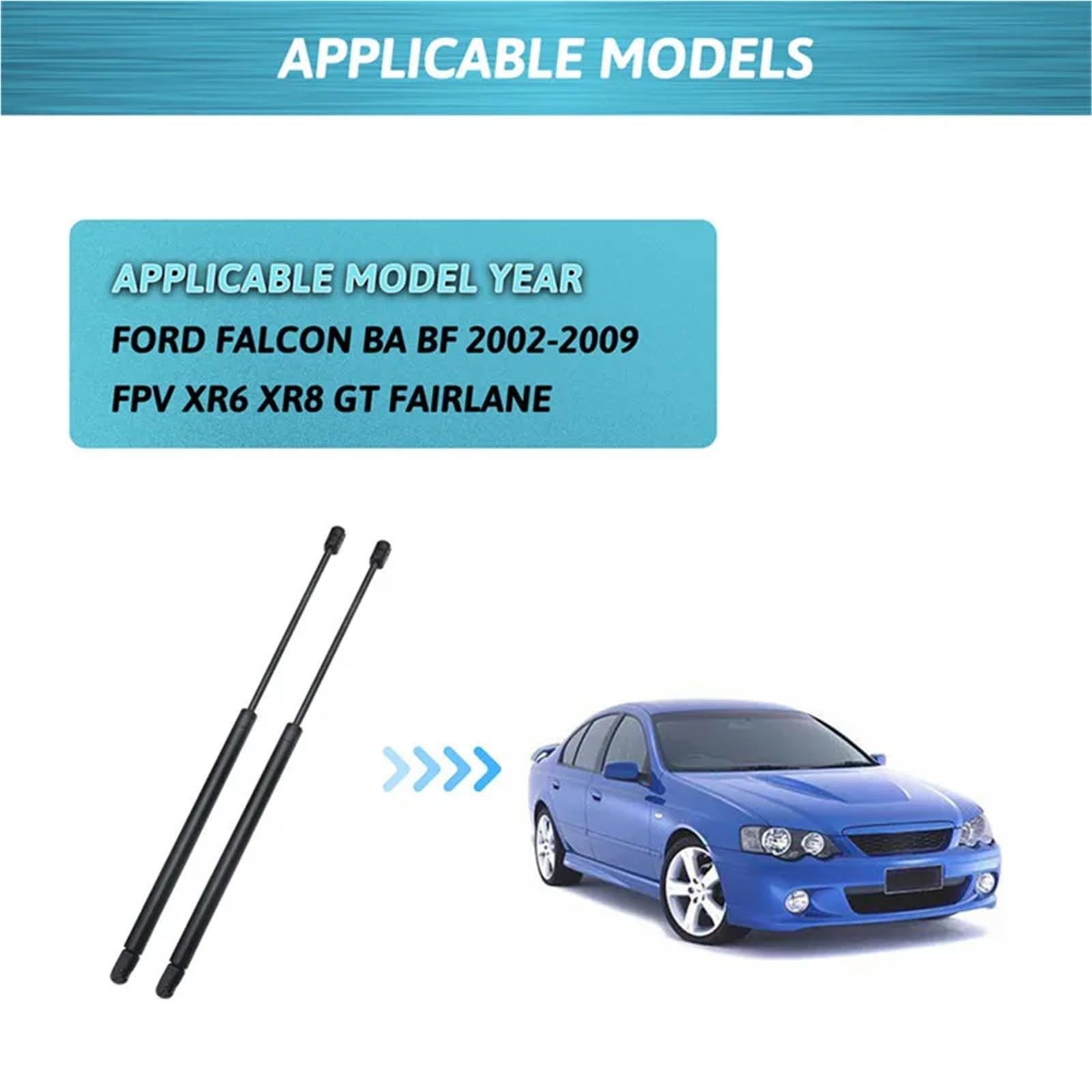 2 szt. pasuje do Forda Falcon BA BF 2002-2009 FPV XR6 XR8 GT FAIRLANE przednia maska samochodu stalowe wsporniki amortyzatorów Gas Struts