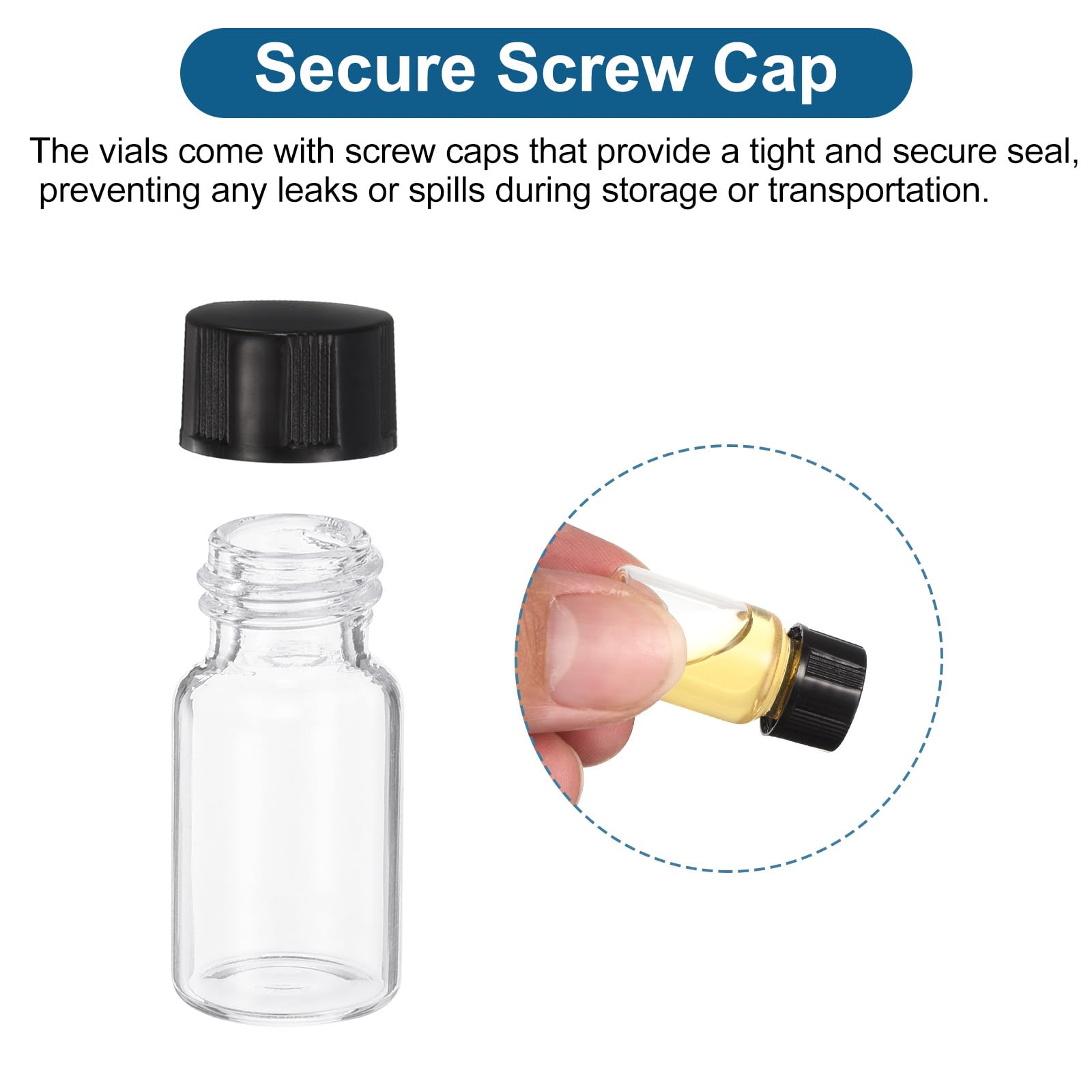 100 Fiale Di Vetro Borosilicato 30mL Con Tappo Nero - Per Laboratorio, Campioni, Oli Essenziali