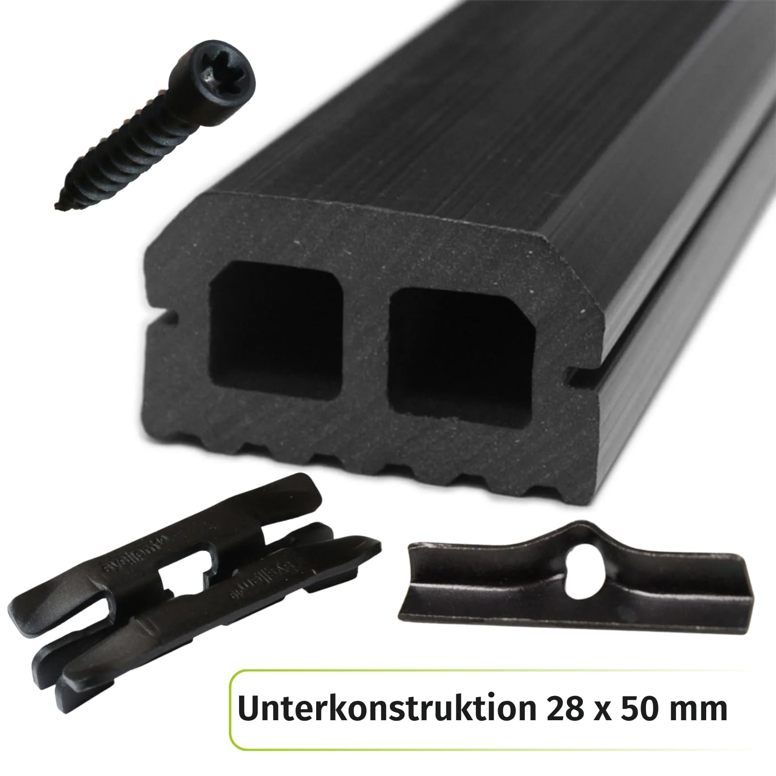 HORI WPC Terrassendielen Komplettset Treibholz Massivdiele XXL, inkl. 28x50 mm Unterkonstruktion & Clips, pflegeleicht & UV-beständig WPC Terrasse