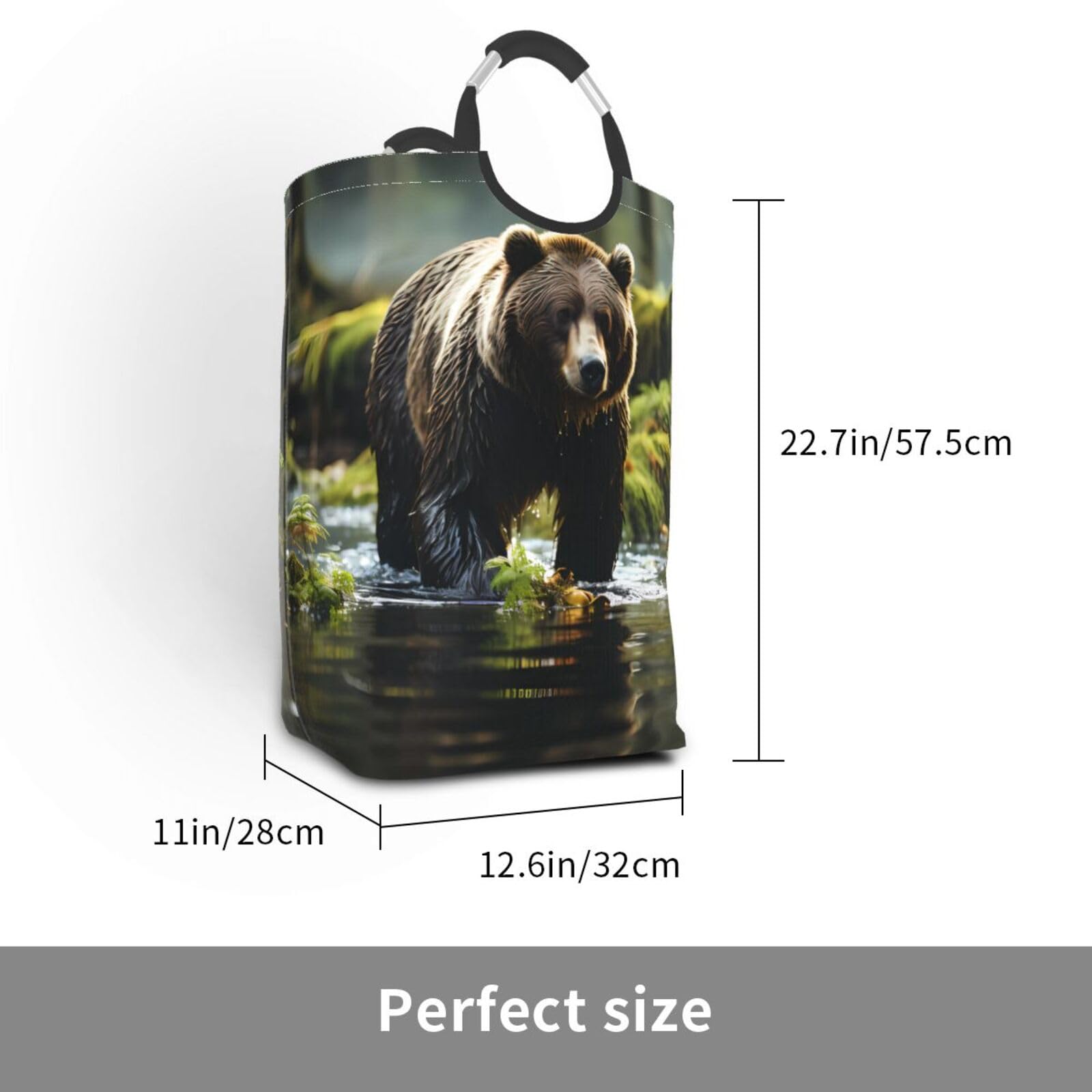 Brown Bear Pounce Faltbarer quadratischer Aufbewahrungsbeutel, 50 l, Wäschekorb für schmutzige Kleidung, geeignet für Waschküche, Schlafsaal, Schlafzimmer
