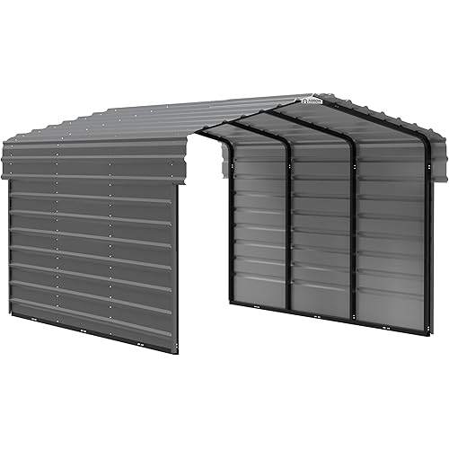 Arrow Carports Galvanized Steel Carport, with 2-Sided Enclosure, Compact Car Metal Carport Kit, 10' x 15' x 7', Charcoal