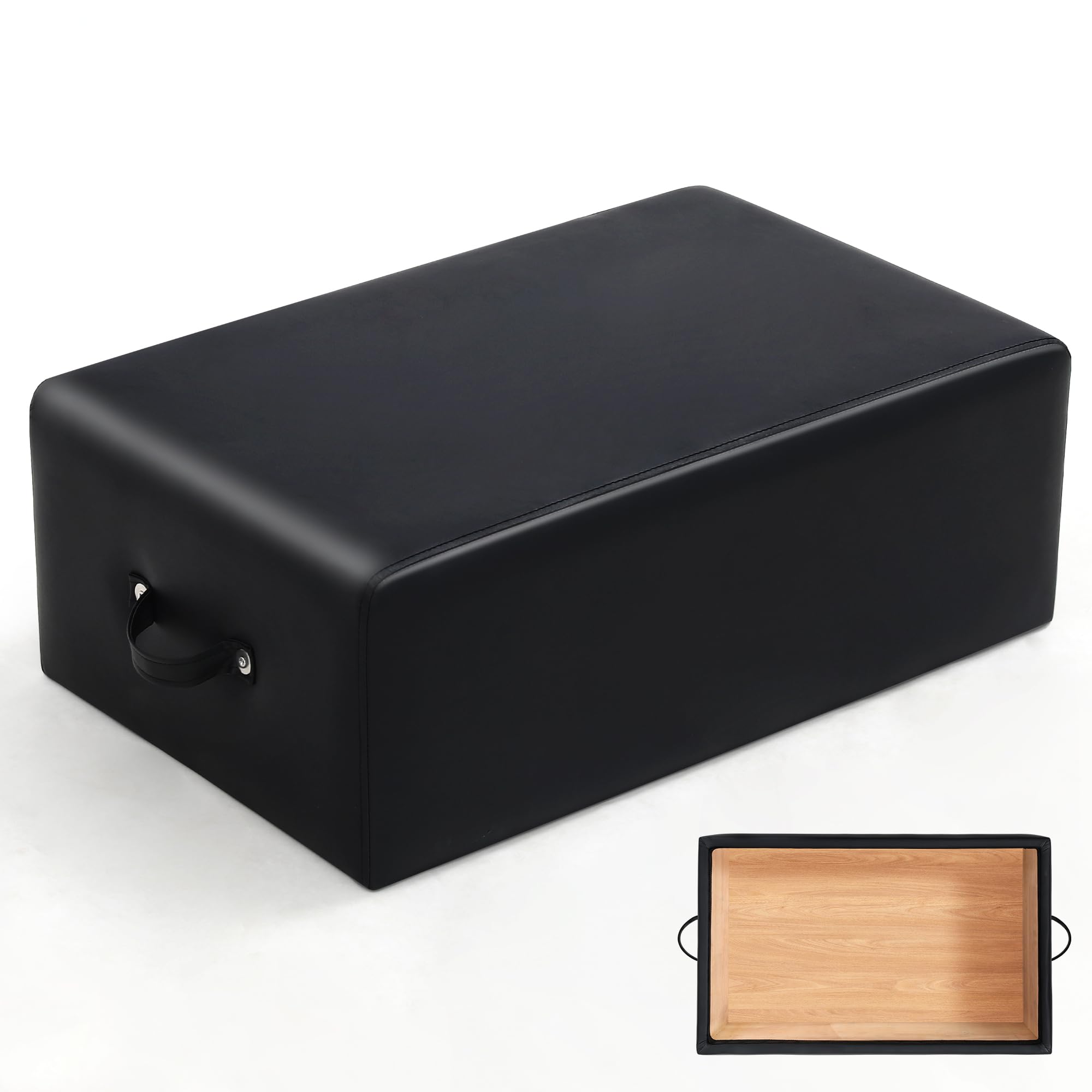 Murago Pilates Box, Pilates Reformer Sitting Box, Vegan Leather Cover, Foam Padding with Wood Frame, for Home or Studio Workout, Black