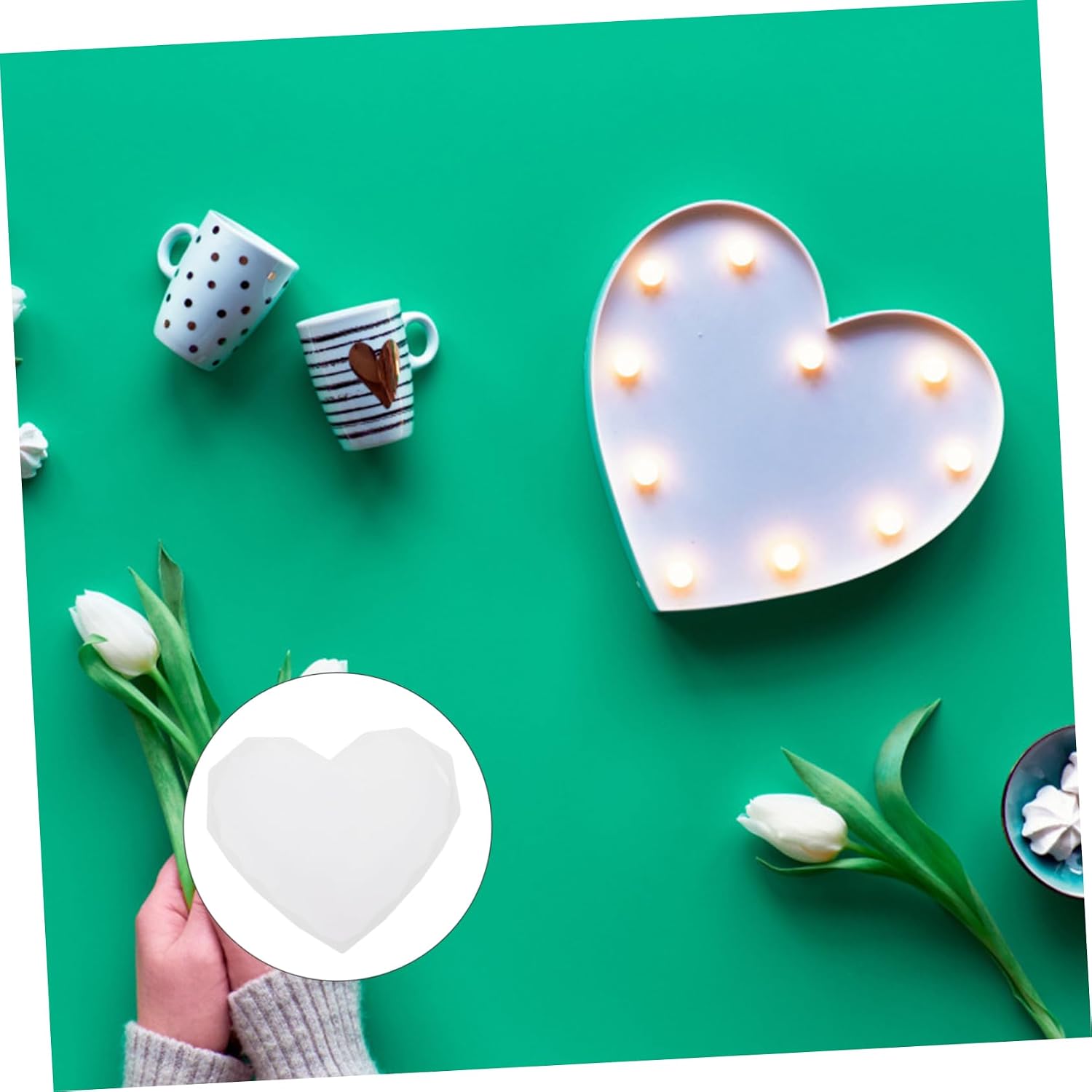 LIFKOME 4pcs Heart Shaped DIY Silicone Molds for Coasters Cup Trays Epoxy Fondant Crafting