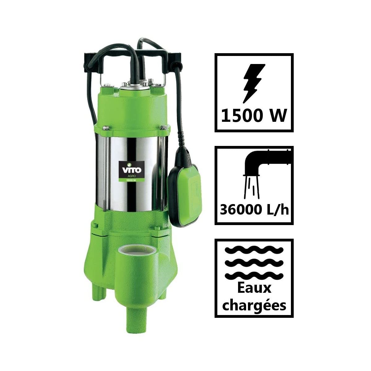 VITO - Pompe de relevage Eaux usées 1500W Egouts Caves Inondées Acier Inoxydable