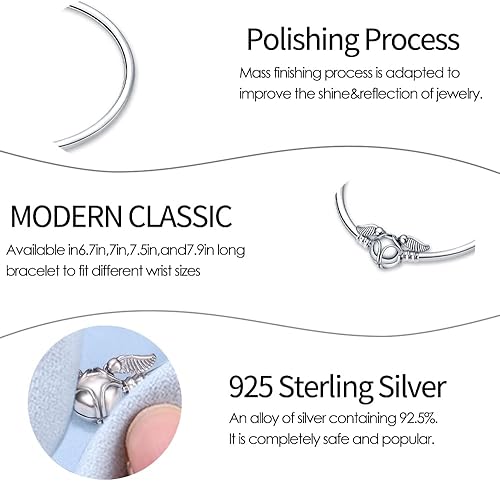 Vista 4 de Pulsera de dijes LIGHTDOG para dijes Pandora, pulsera de cadena de serpiente de plata de ley 925, compatible con cualquier dije, regalo para mujer