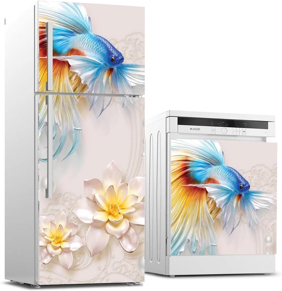 Buzdolabı ve Bulaşık Makinası Beyaz Eşya Sticker Kaplama 3d Balık