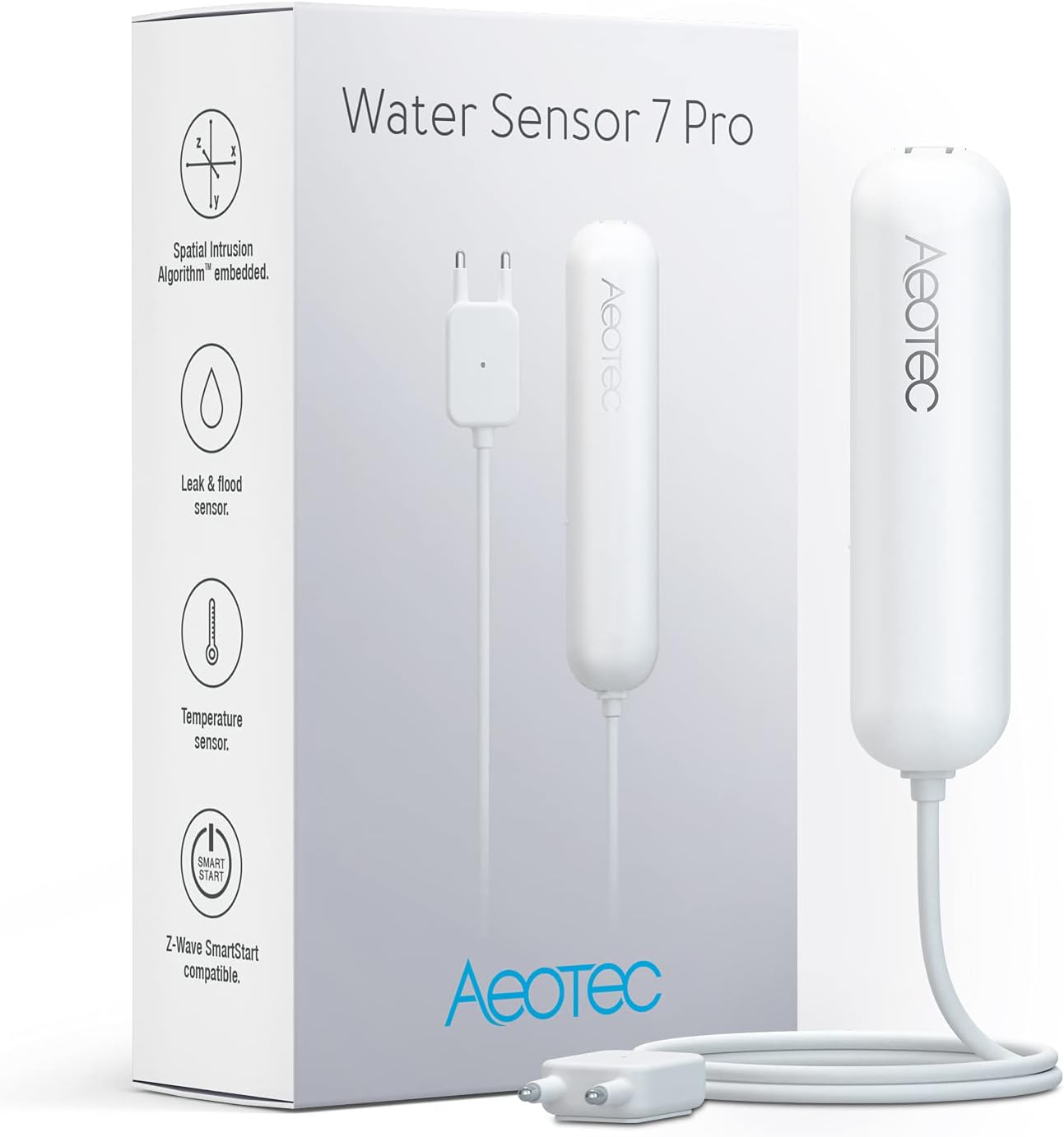 Zwave Water Sensor: Water Sensor 7 Pro, with Flood, Temperature, Humidity Sensor, SmartThings Sensor Compatible, Z-Wave Plus, S2, SmartStart, ZWave hub Required