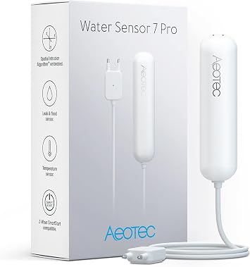 PRO Version ZWave Water Sensor Aeotec Water Sensor 7 Pro, with Flood, Temperature, Humidity Sensor, SmartThings Sensor Compatible, Z-Wave Plus, S2, SmartStart, ZWave hub Required