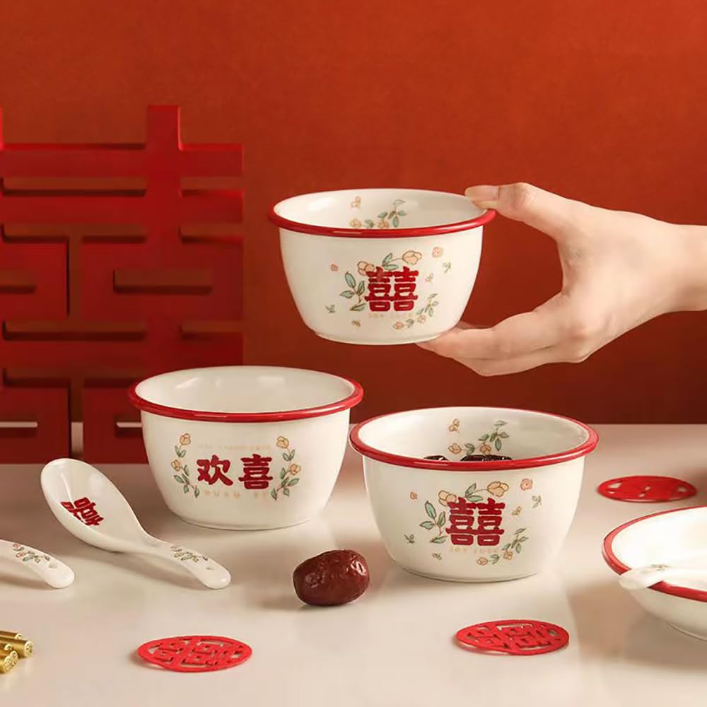 Juego de 10 piezas de vajilla de cerámica para boda, ceremonia de inauguración de la casa, vajilla de cerámica china, cuencos, palillos, cucharas, platos con paquete de regalo
