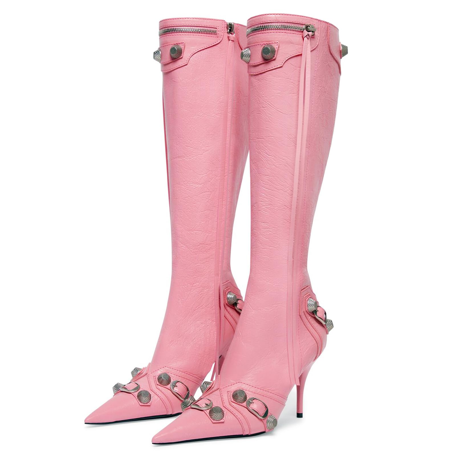 Dsevht Women's Stiletto Black Knee High Boots Sexy Pointed Toe Boot Fashion Trendy High Heel Boots Zipper