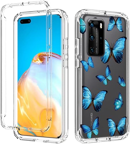 Miniatura 6 de Funda para Huawei P40 Pro, ELS-N04 ELS-NX9 con protector de pantalla de vidrio templado, cuerpo completo transparente floral TPU delgado funda
