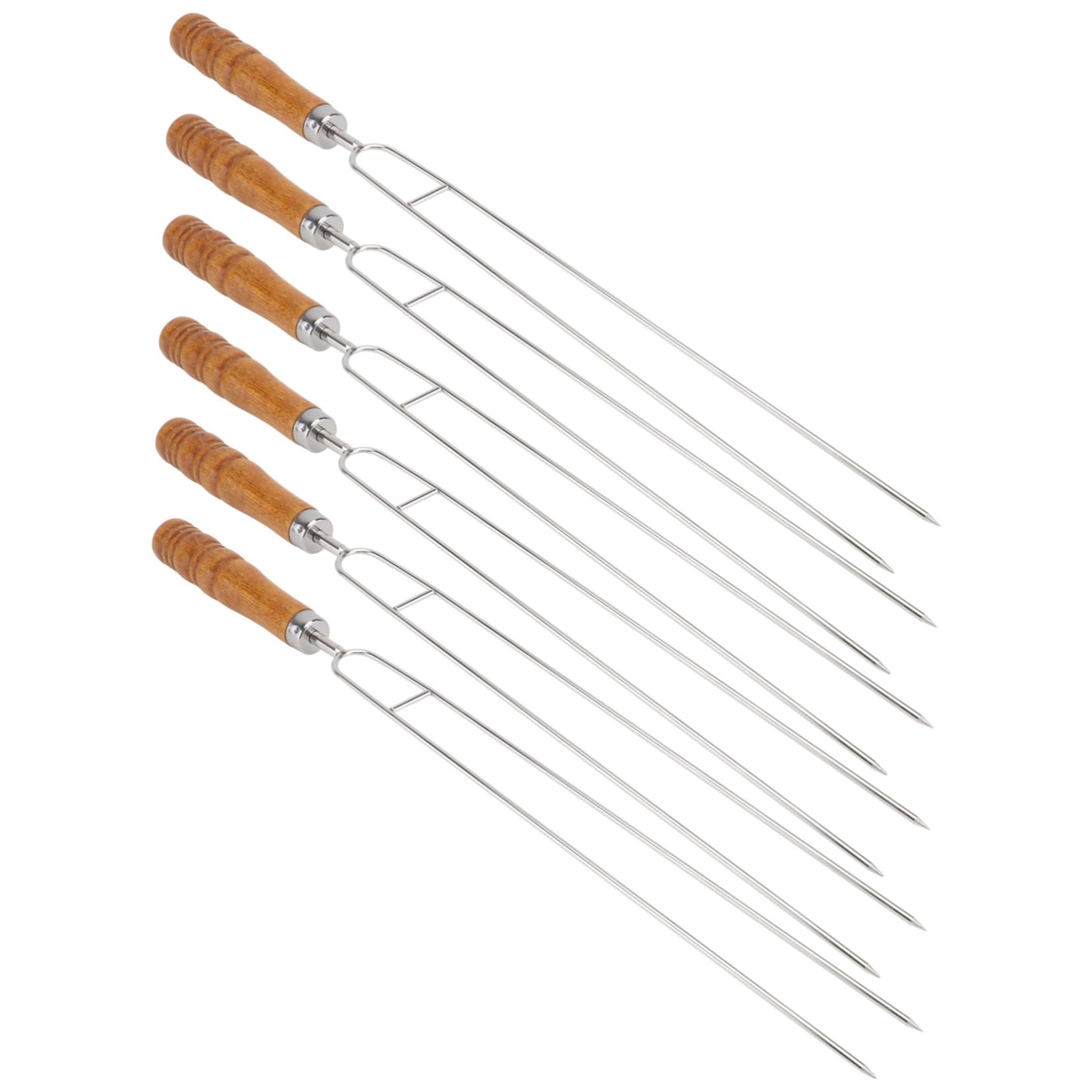 6 pezzi Spiedini da Bbq Inossidabile con Legno da Forchette per Arrostire con per Carne e Verdure Accessori Professionali per Barbecue Outdoor