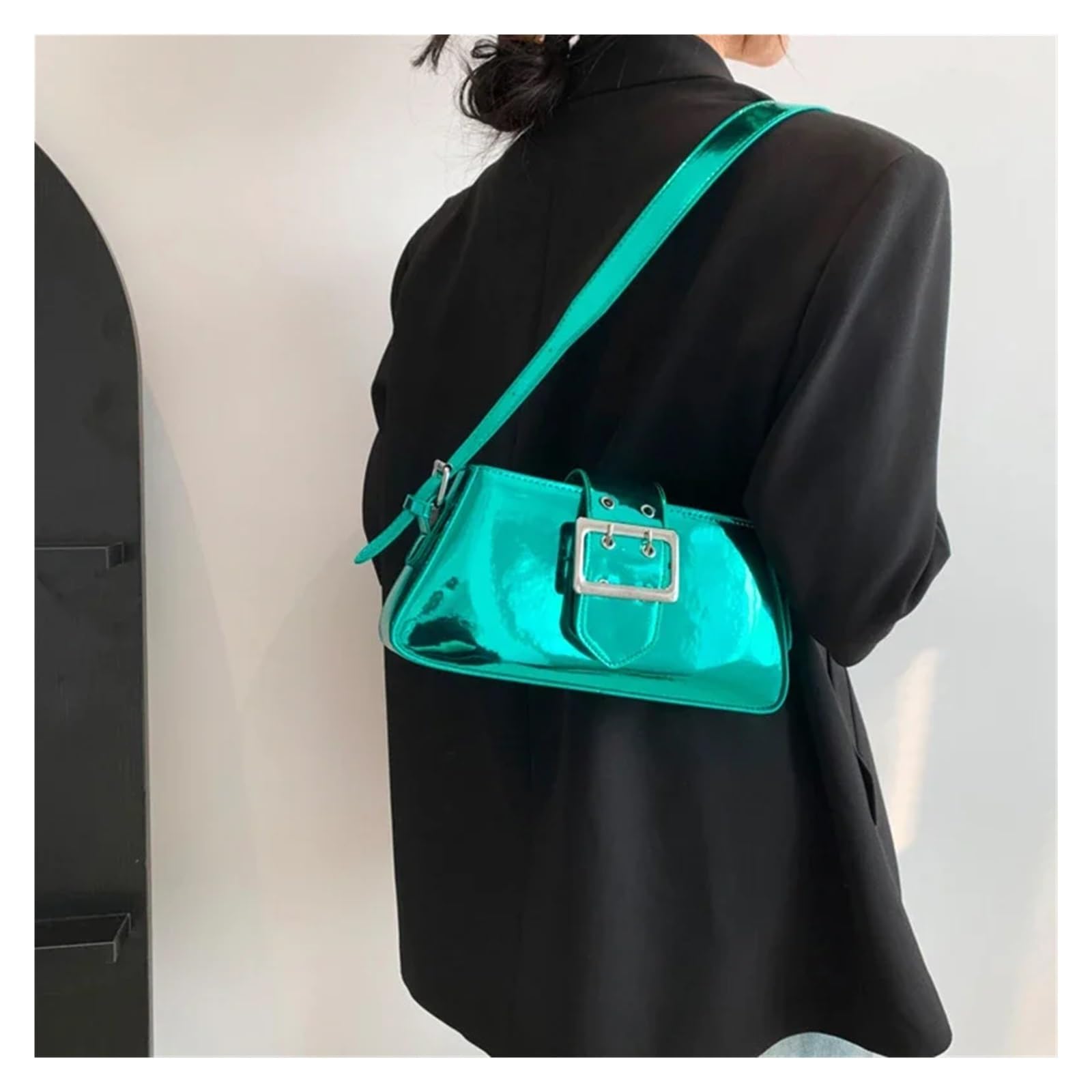 Bolso Bandolera Mujer Bolsos de mujer, diseño de bolso de hombro, bolso de piel brillante, bolso de fiesta, bolso de charol plateado