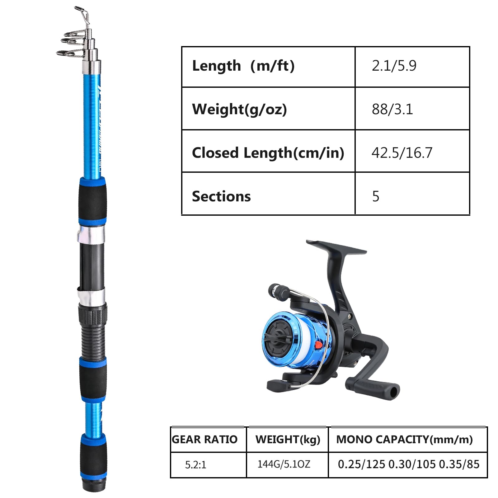 Kit De Pêche pour Enfants, Canne À Pêche Et Moulinet pour Enfants, Kit De Démarrage pour Enfants 2,1 M avec Moulinet Et Leurres, Canne À Pêche Télescopique, Kit De Canne À Pêche pour Enfants
