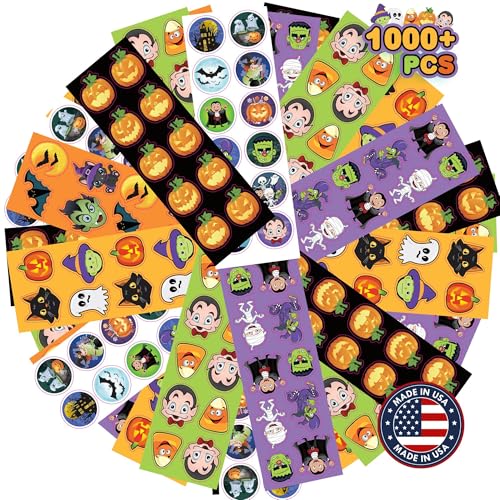 ArtCreativity 1000+ Assorted Halloween Stickers for Kids, 100 Bulk Stickers Sheets, Made in USA, Great for Halloween Party Favors, Treats, Décor, Goodie Bags, Great Gift for Kids