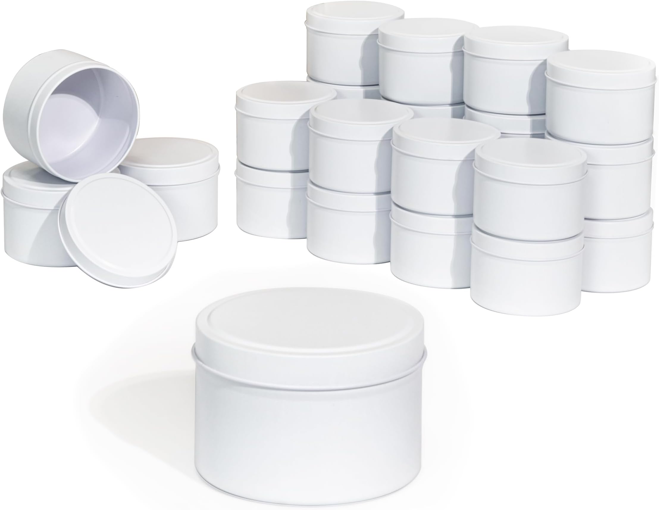 Aroparc Candle Tins 8oz, 24 Piece Bulk Containers for Candle Making Supplies Candle Jars with Lids - White