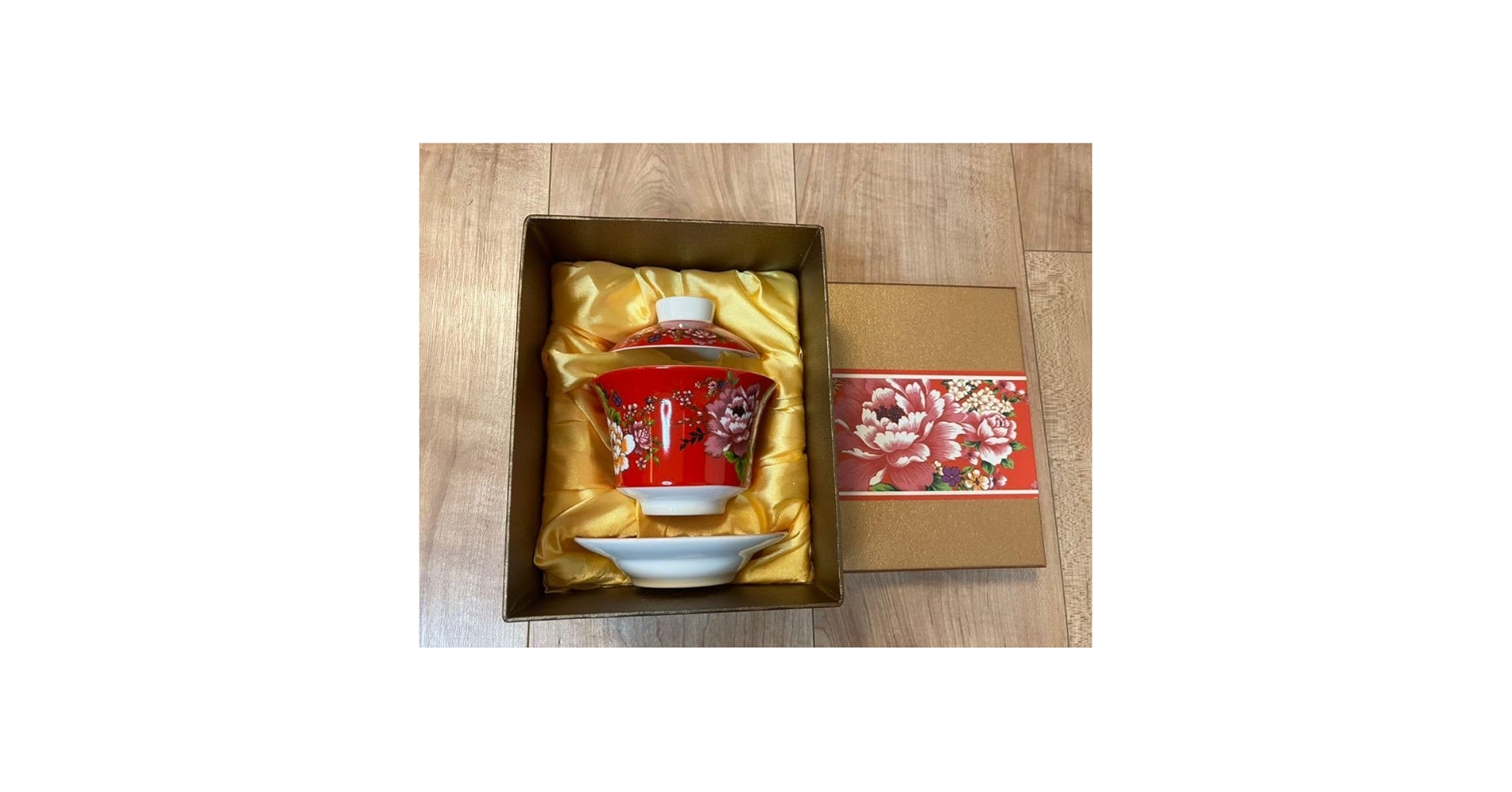 Amazon｜台湾 茶器 蓋碗 客家花布柄 新太源製 赤 中国茶｜湯呑み