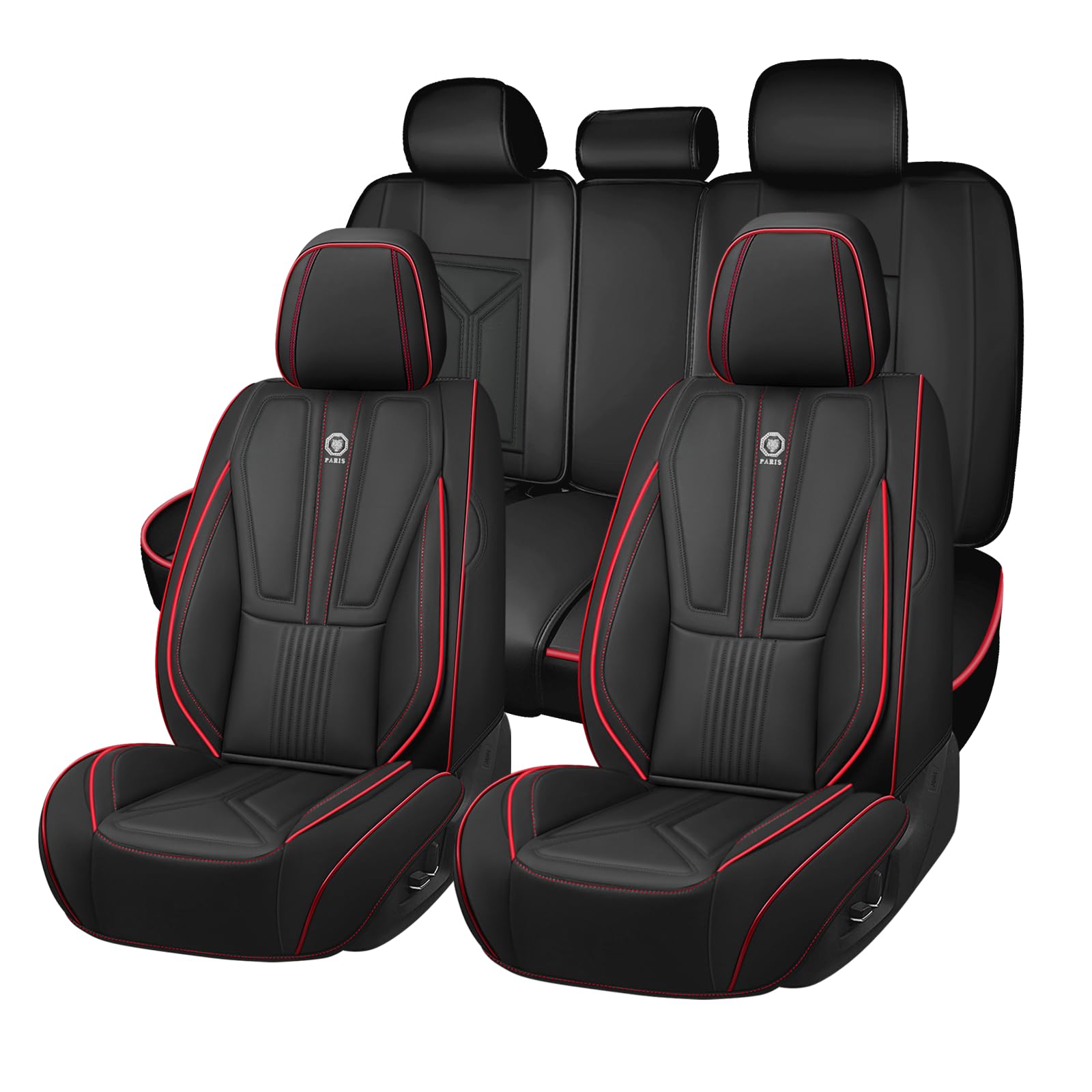 Arazi Custom 5 Full Seat Covers Fit for Honda CRV 2007-2025, Full-Coverage Premium Waterproof Nappa Leather Seat Cover?5 Seats Standard, Black&Red Line?