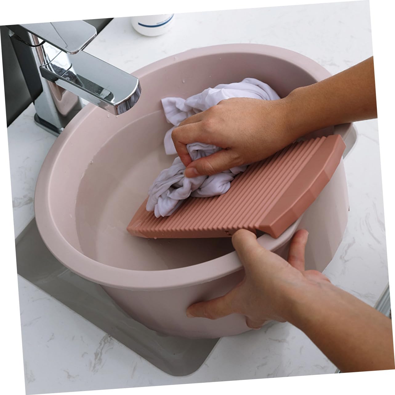 Ciieeo Bassine de Lavage Grosse Taille pour Bébé Rose, Bassin en Plastique Épais Planche pour Lavage des Mains, Nettoyage Linge, Usage Camping et Maison, Ensemble Polyvalent Pratique
