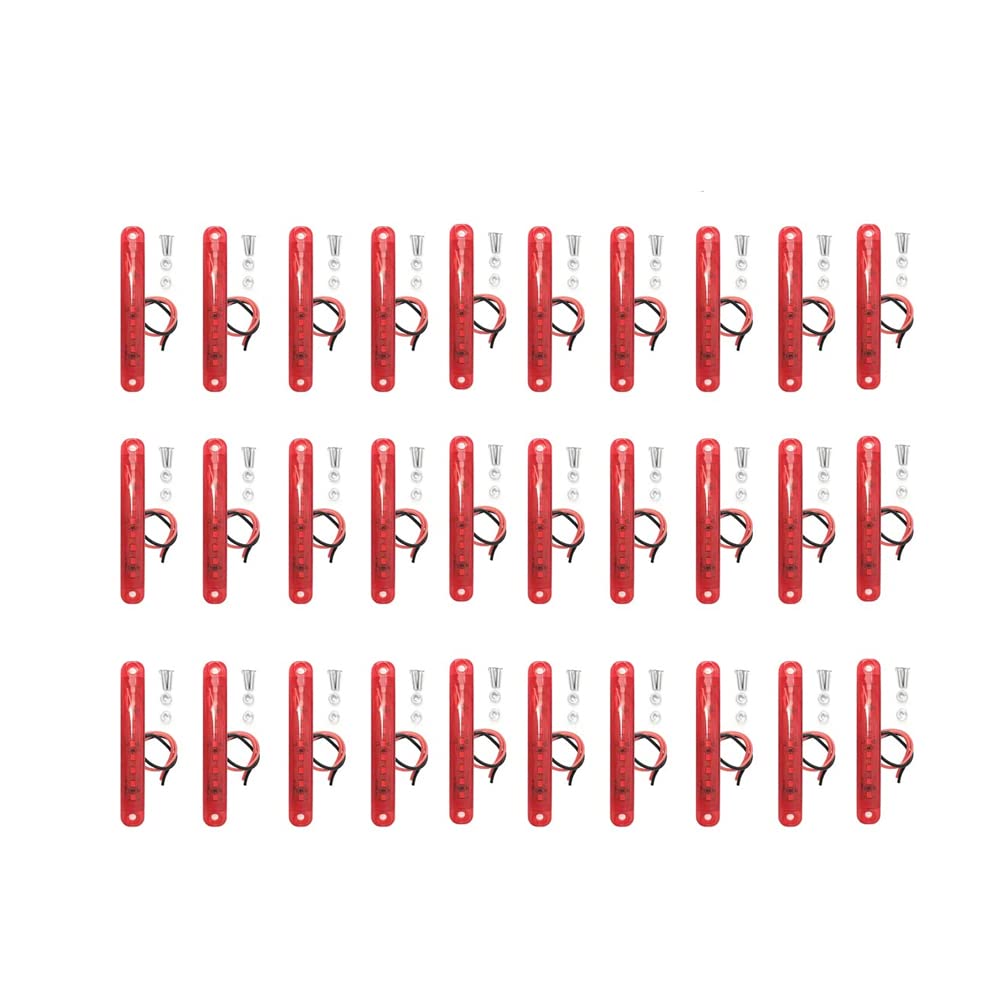 Boczne światła Obrysowe, 30PCS Czerwone 12V-24V 9LED światła Obrysowe Kabiny, światła Przednie Tylne Boczne światła Pozycyjne ze Wskaźnikiem Wodoodporne Dla Camper Van Bus Truck Caravan Boat