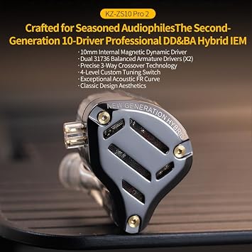KZ ZS10 pro2 Hybrid Driver in-Ear Headphone,5 Drivers HiFi in-Ear Monitor Audiophiles Earphone,KZ IEM Tunable Musician Earbud (Black, with Microphone)