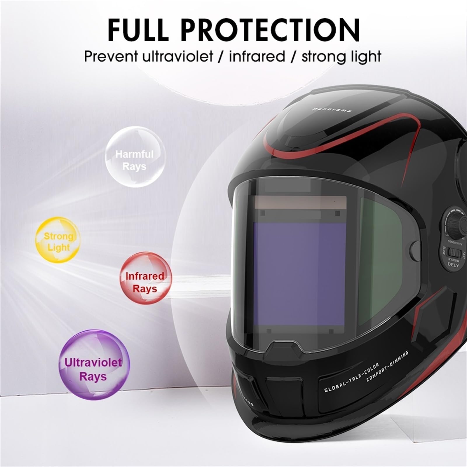 Careta Soldar, Mascara Soldar Automatica Máscara de Soldador 100 x 95 mm, Gran Vista, Casco Soldadura con oscurecimiento automático, Color Verdadero, DIN4 1/1/1/2(Black)