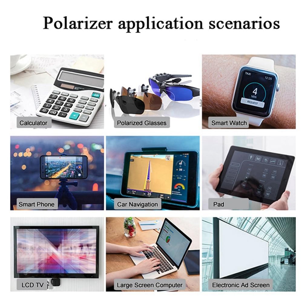 Nagoyuki Lot de 5 films polarisants linéaires LCD/LED pour photographie de polarisation 10 x 10 cm, 5 pièces sans adhésif