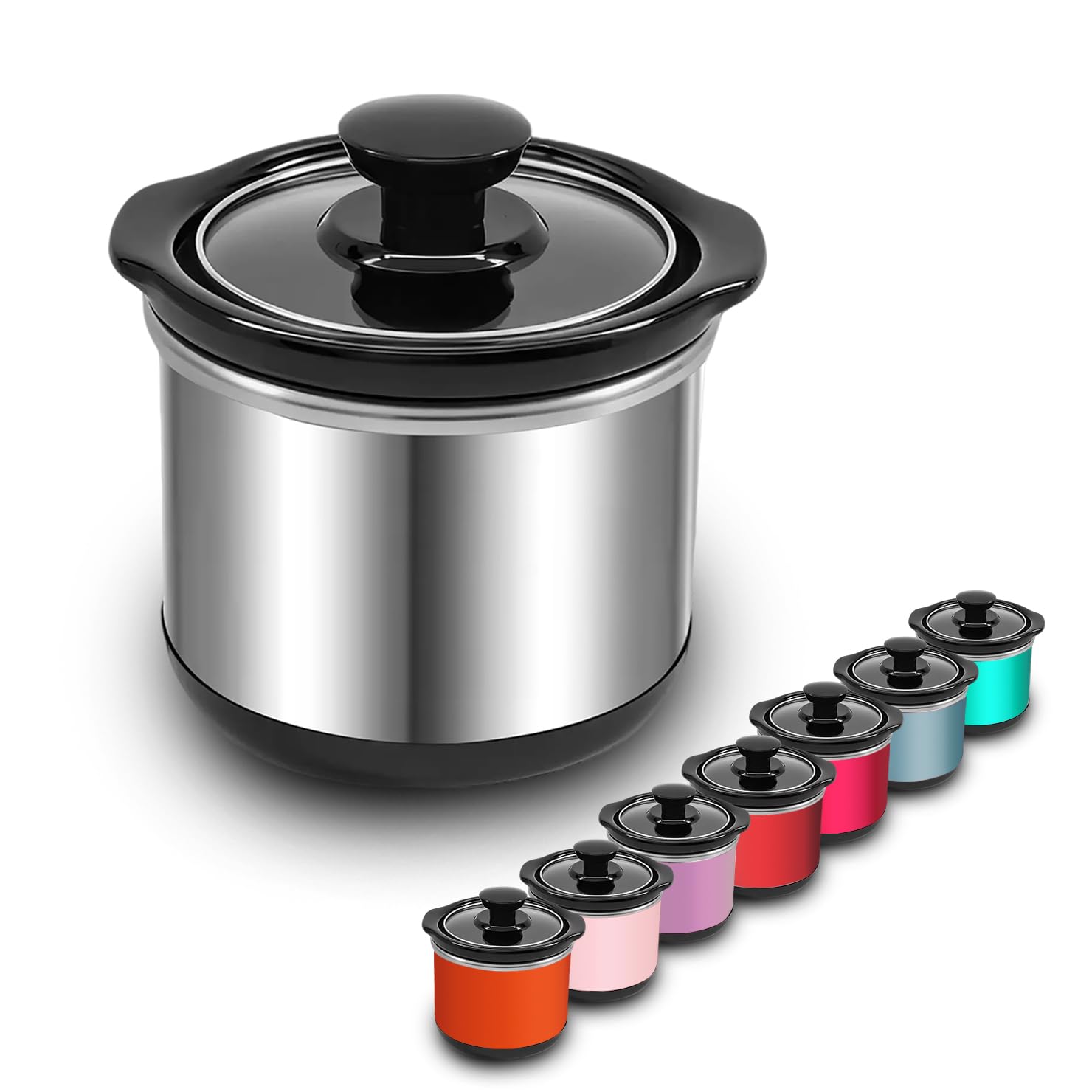 cupsync Mini Slow Cooker, 0.65 Qt Capacity small slow cooker, Ceramic Pot, Nutrient Loss Reduction, For Sauces, Stews & Dips, Stainless Steel Exterior