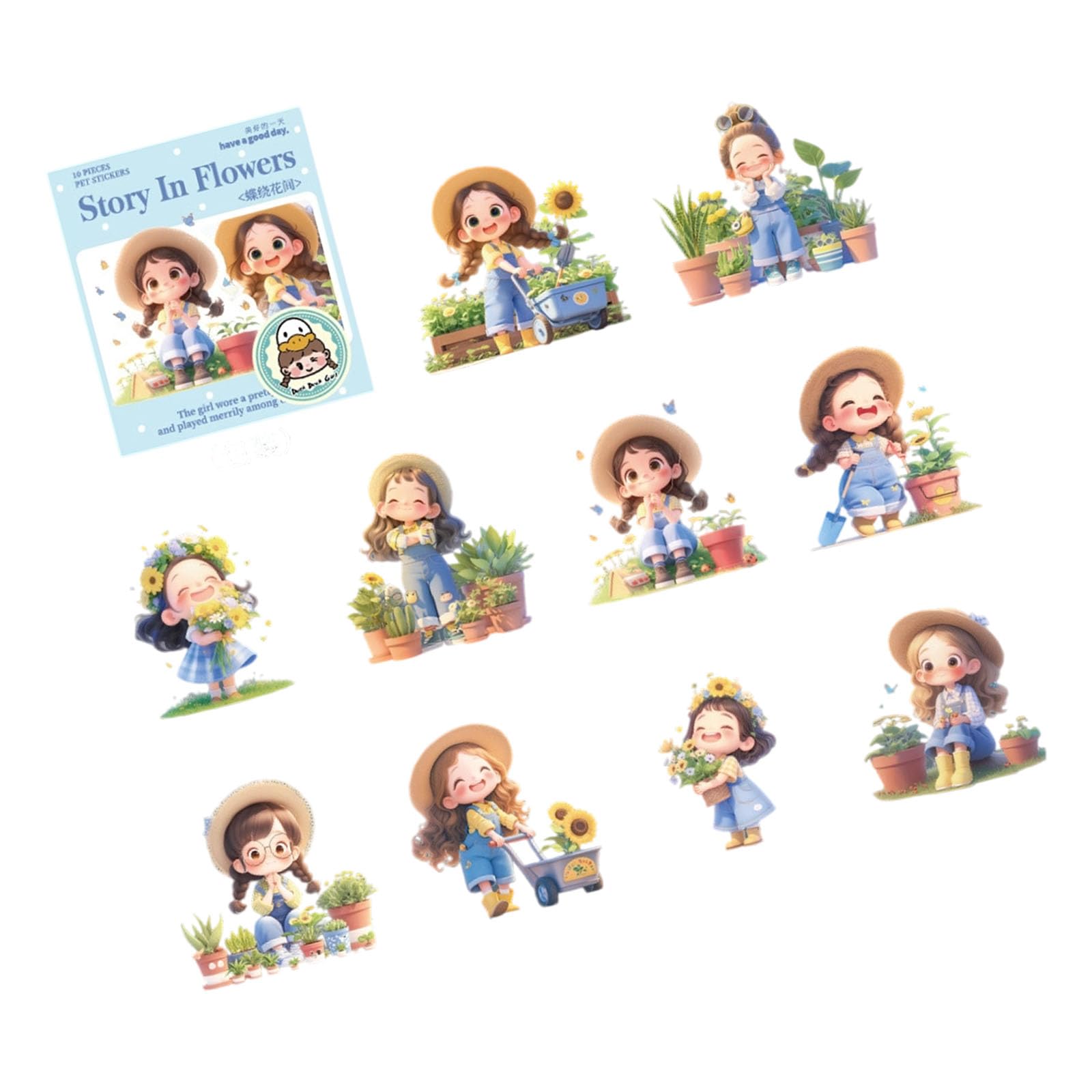 Flowers Sticker Scrapbook Reward Decorative Cartoon Girl Journal Decorative Cartoon Girl