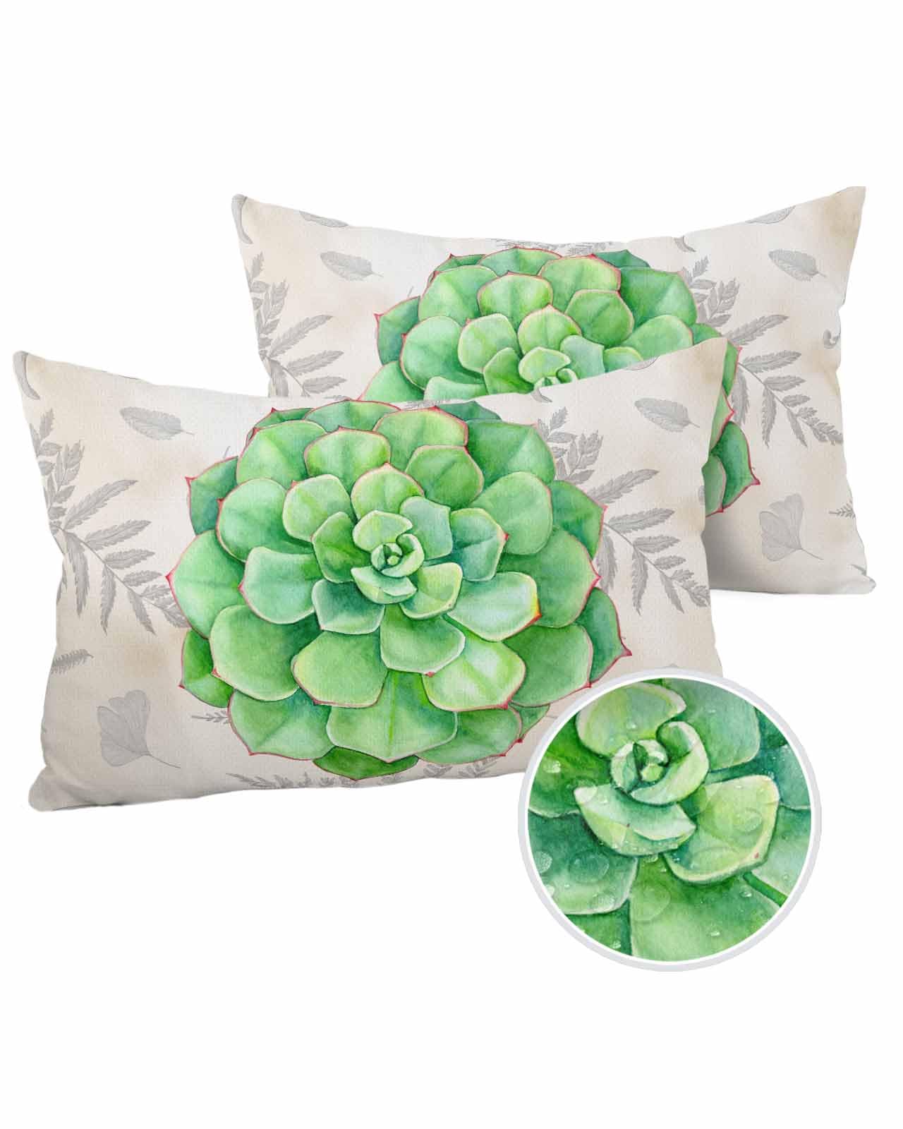 Edwiinsa Succulent Green Outdoor Pillow Covers Waterproof,All Weather Cushion Case Set of 2 Lumbar Pillowcase for Sofa Couch Bed Decor Patio Furniture 20
