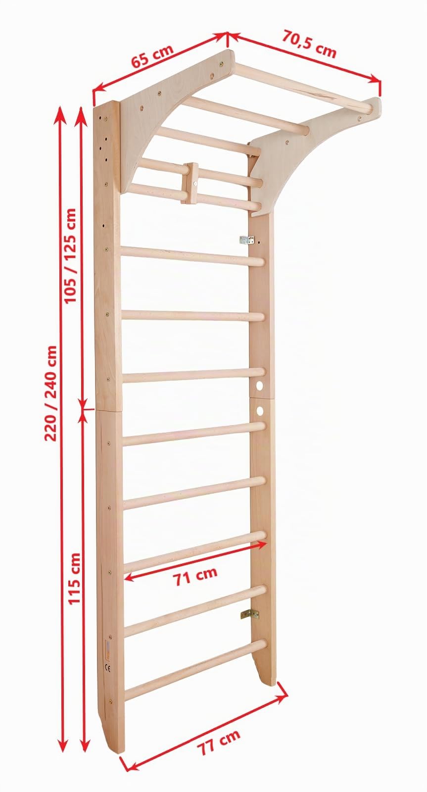 Sprossenwand mit Klimmzugstange für Erwachsene Kombi-1-220 Multifunktionales Fitnessgerät, Holz-Kletterwand, Indoor Kletterleiter für Erwachsene & Kinder, 100% ECO, Hochwertiges Holz - Buche