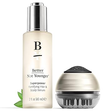Better Not Younger Superpower Hair & Scalp Duo Set - Fortifying Hair & Scalp Serum plus Liquid Comb - 2fl.oz. Leave-in Hair Serum w/ Scalp Massaging Applicator for Stronger, Thicker, Fuller Hair - Cruelty-Free, Designed for Women Over 40