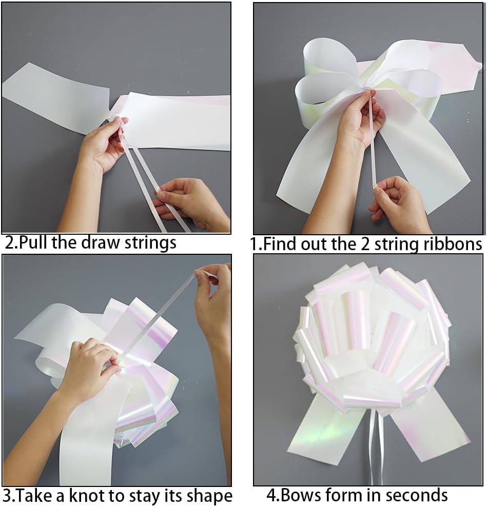 1Pc 12Inch Giant Gift Bow Big Christmas Iridescent Metalic Bow Big Bow for Present - Perfect Large Gift Bow for Bikes,Appliances,Showers,Table Decorations & Events (White) - Image 6