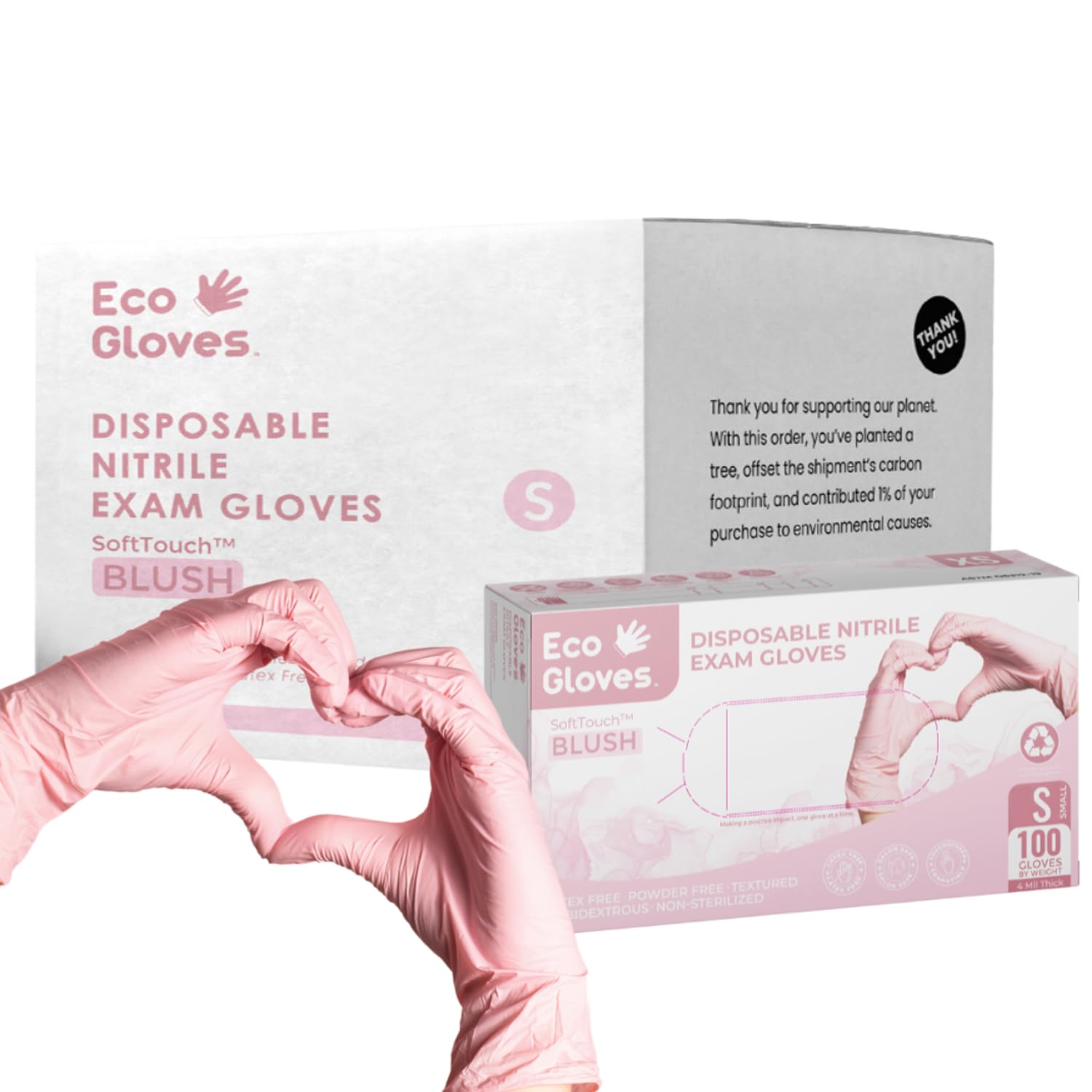 SoftTouch™ BLUSH Pink Nitrile Disposable Gloves 4 Mil | Latex-Free, Powder-Free, Medical, Salon, Tattoo, Cleaning, Kitchen Use (100, Small)