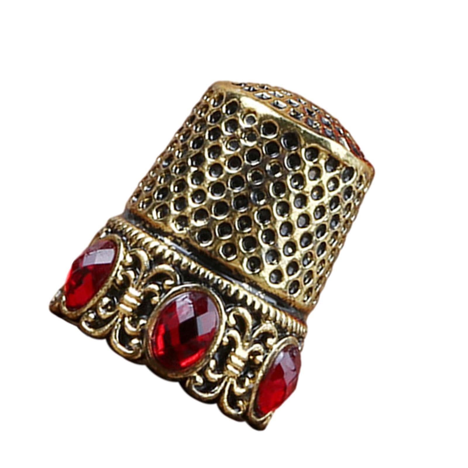Juego de 10 dedales de costura duraderos para bordar, accesorios de bordado, cristal dorado, 1,5 x 1,5 x 2,5 cm