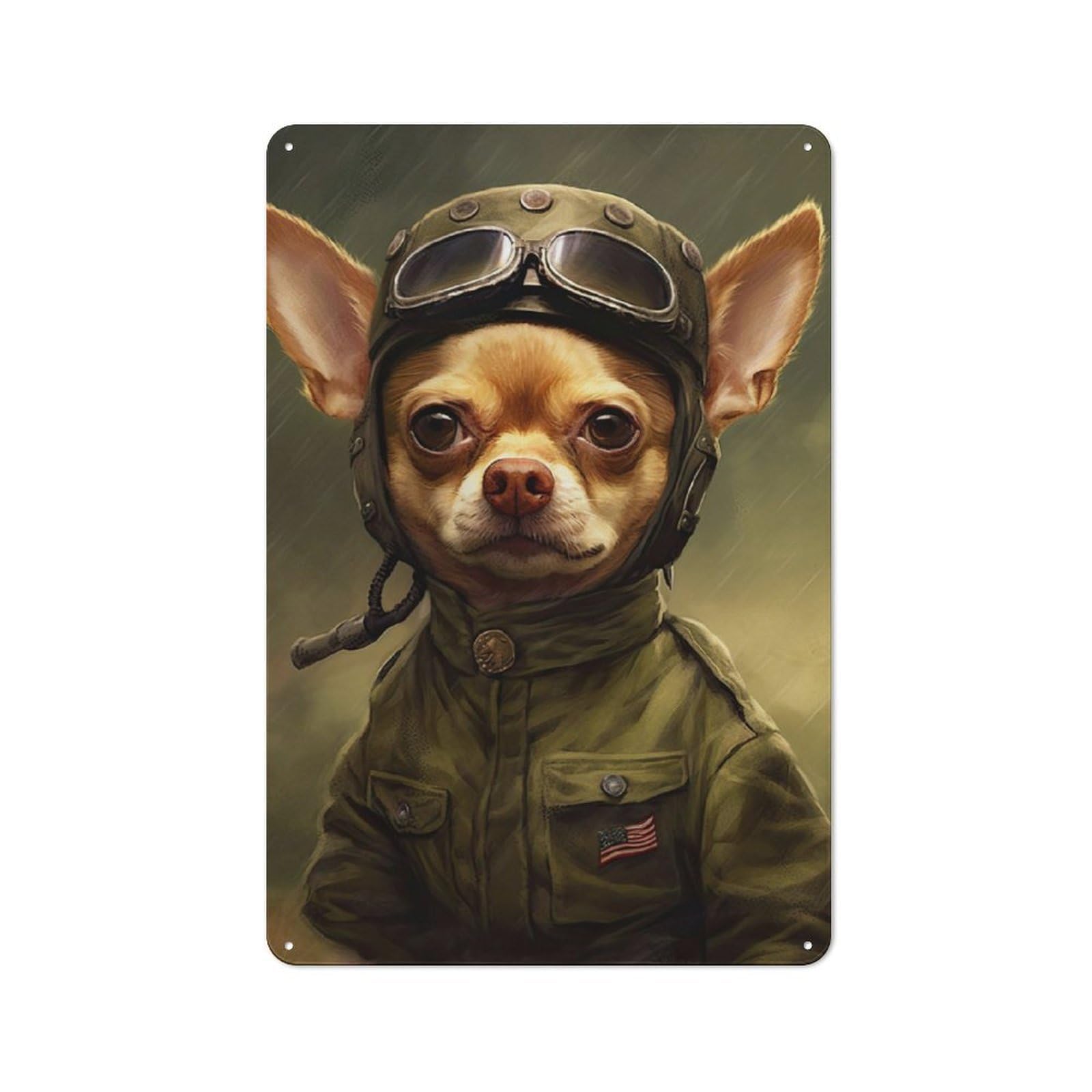 Junmoney Chihuahua Soldier Vintage Bistro Metal Sign 30X20cm, Bistro Wall Plaque For Takeaway, Bar, Kitchen Or Counter Area